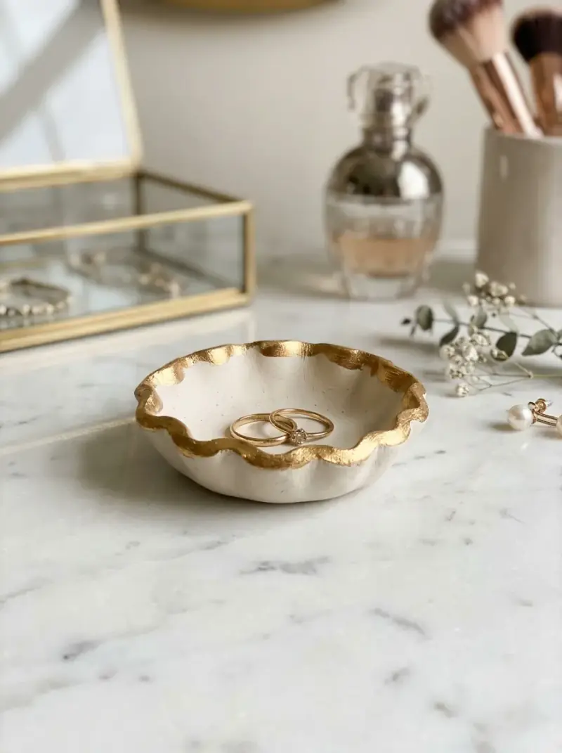 Mini Jewelry Dish with Gold Rim