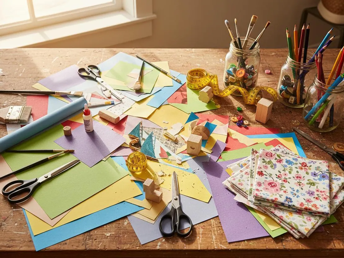 DIY craft supplies arranged on a table for a creative project