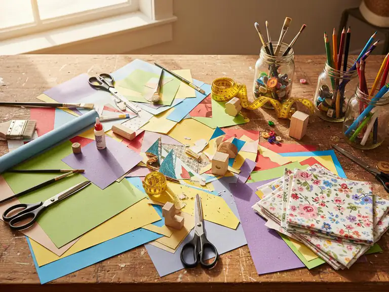 DIY craft supplies arranged on a table for a creative project