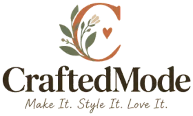 CraftedMode logo: a terracotta letter C with green leaves and a small heart, with the tagline Make It. Style It. Love It.