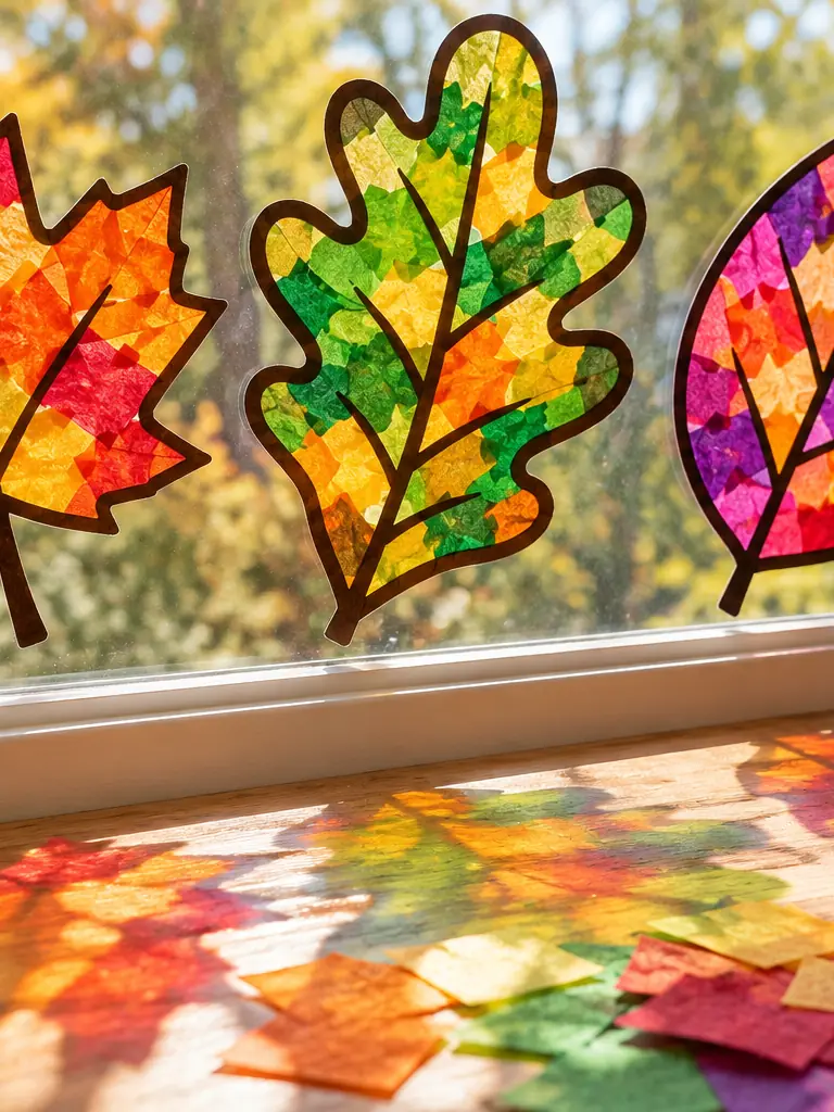 Tissue Paper Stained-Glass Leaves