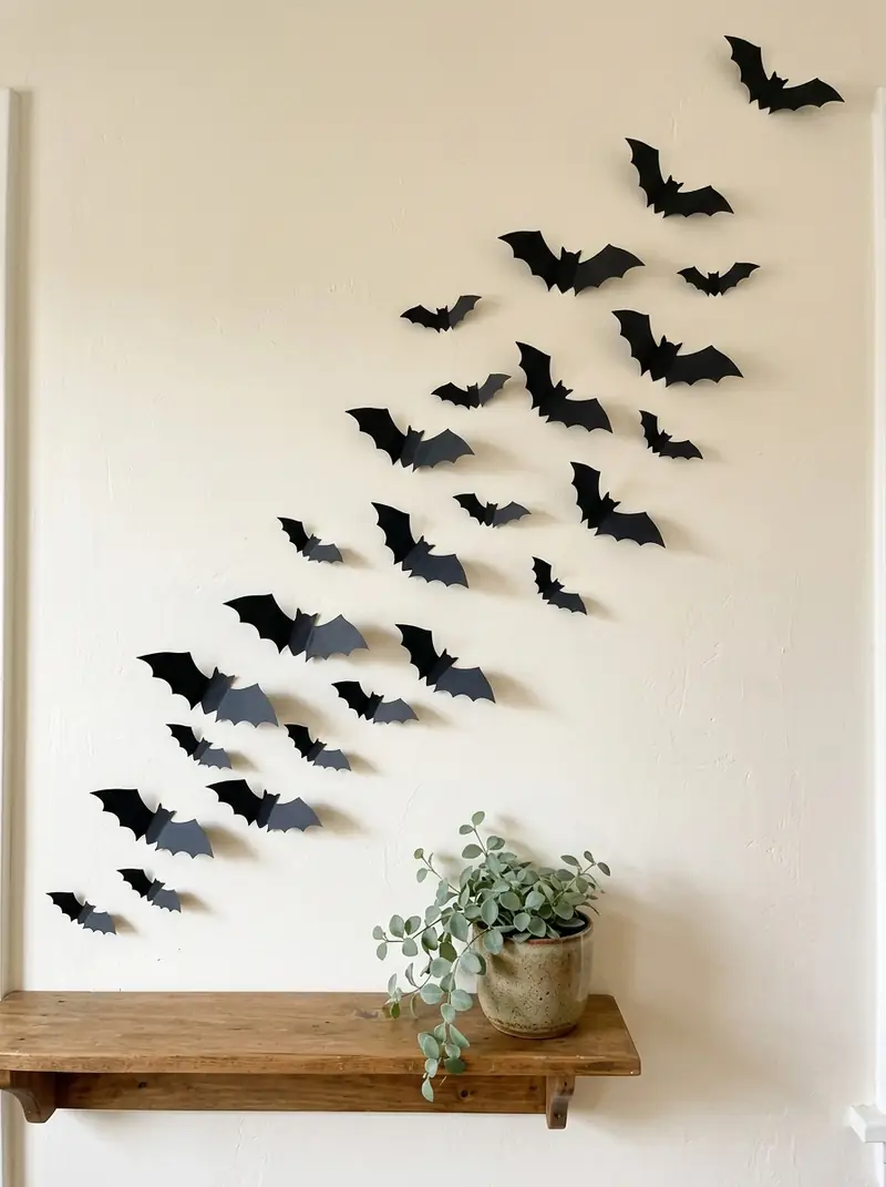 Paper Bat Wall Swarm