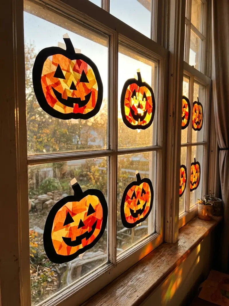 Tissue Paper Stained Glass Pumpkins