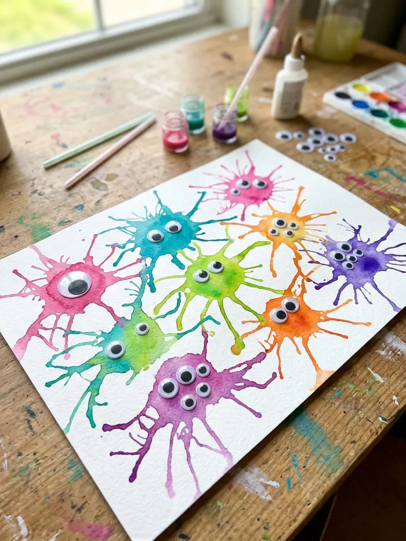 Straw-Blown Watercolor Monsters