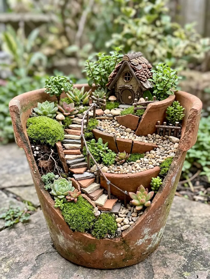 Fairy Garden From Broken Plant Pots