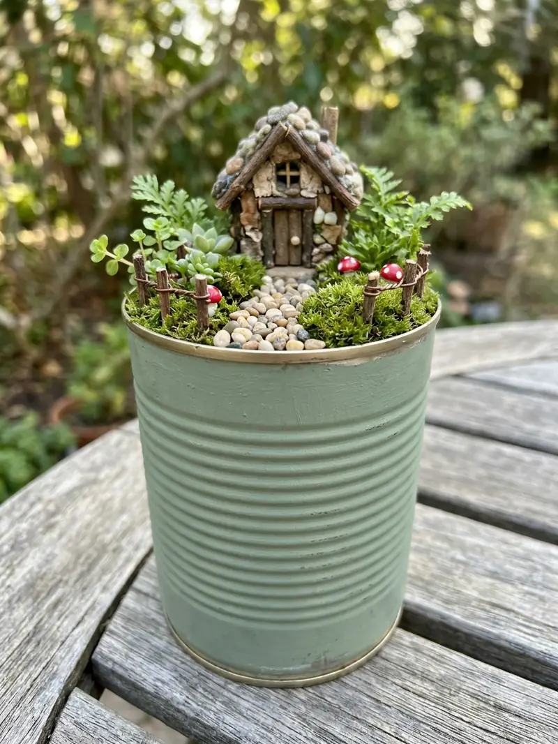 Fairy Garden From Recycled Tin Cans