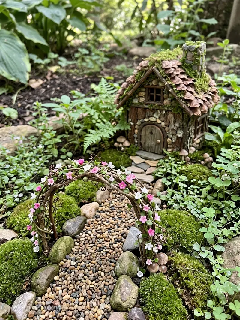 Fairy Garden With a Tiny Flower Arch