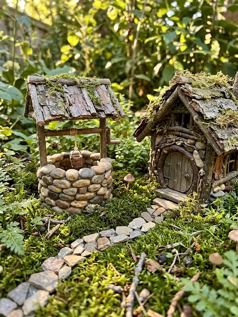 Fairy Garden With a Tiny Stone Well