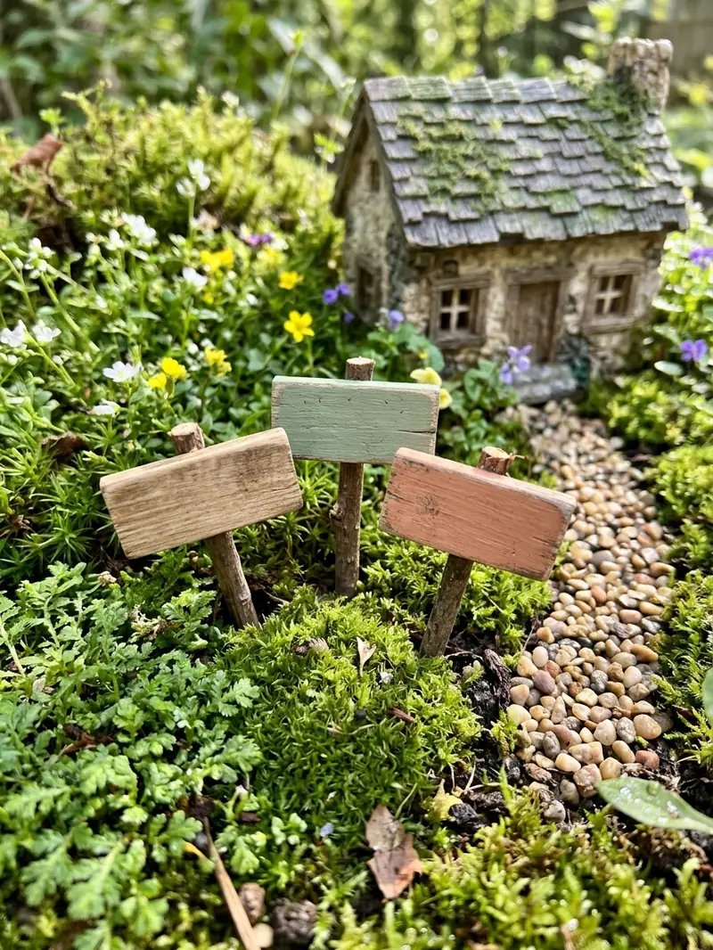 Fairy Garden With Painted Wooden Signs