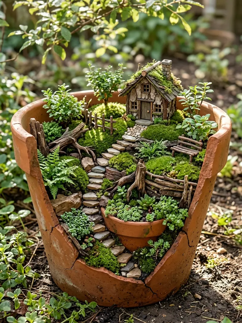 Broken Pot Fairy Garden