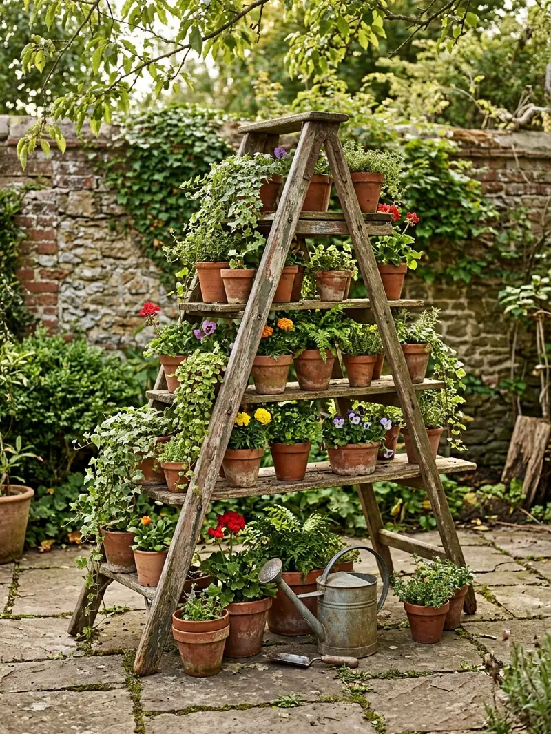 Old Ladder Plant Stand