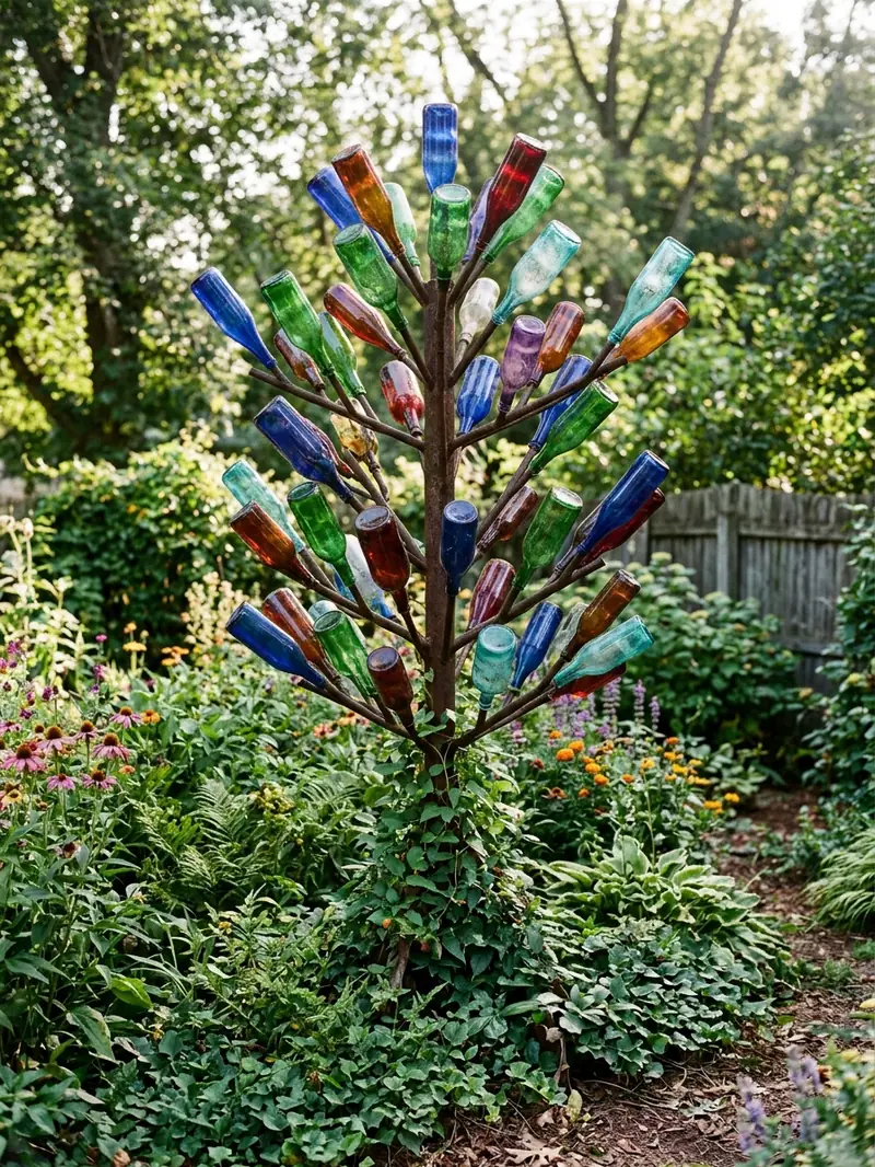 Recycled Glass Bottle Garden Sculpture