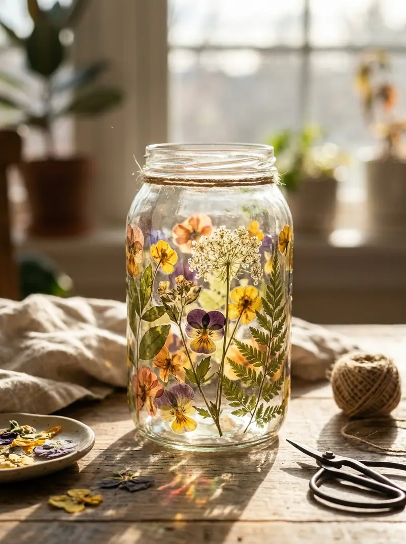 Decoupage Pressed Flower Jars