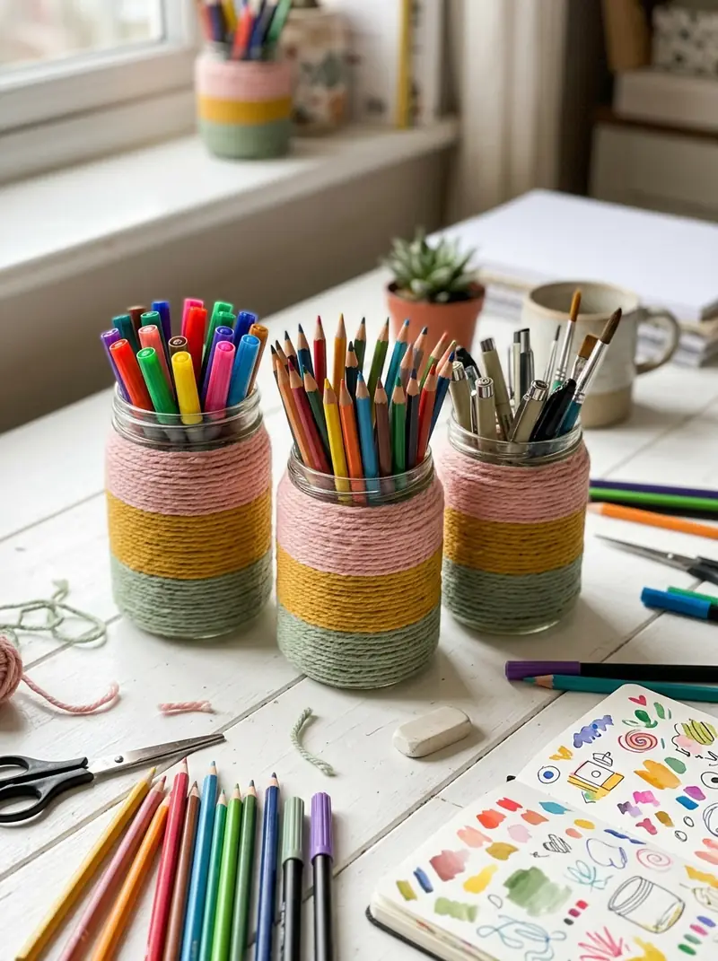 Yarn-Wrapped Rainbow Organizers
