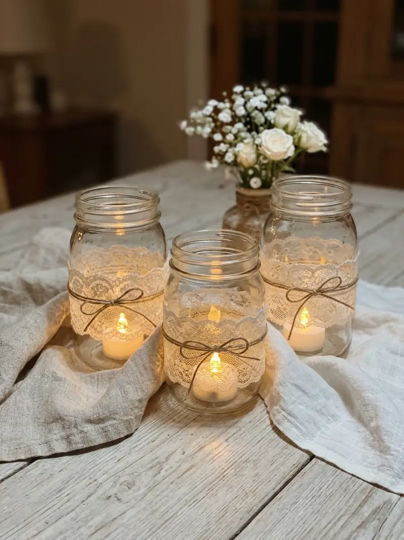 Lace Mason Jar Candle Holders