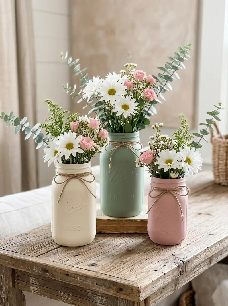 Painted Mason Jar Flower Vases